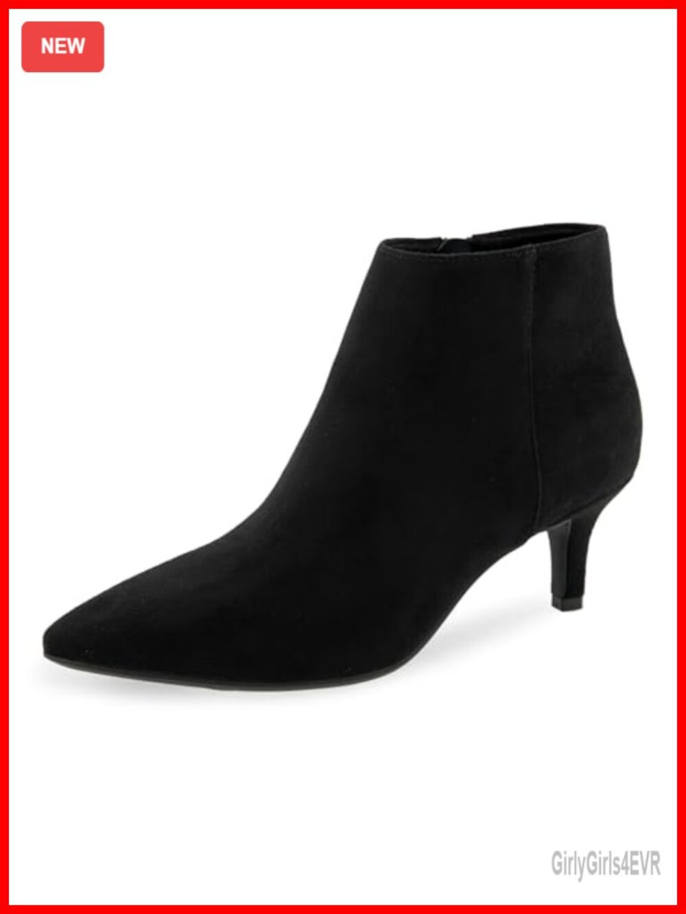 Faux Suede Pointed Toe Ankle Bootie Kitten Heel Zip Closure